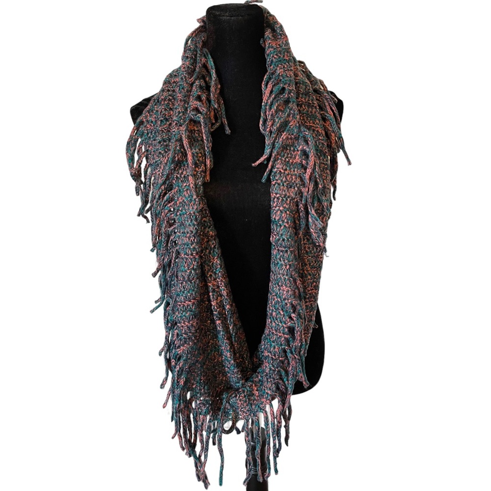 Green Multi Color Fringe Infinity Scarf - Picture 5 of 6